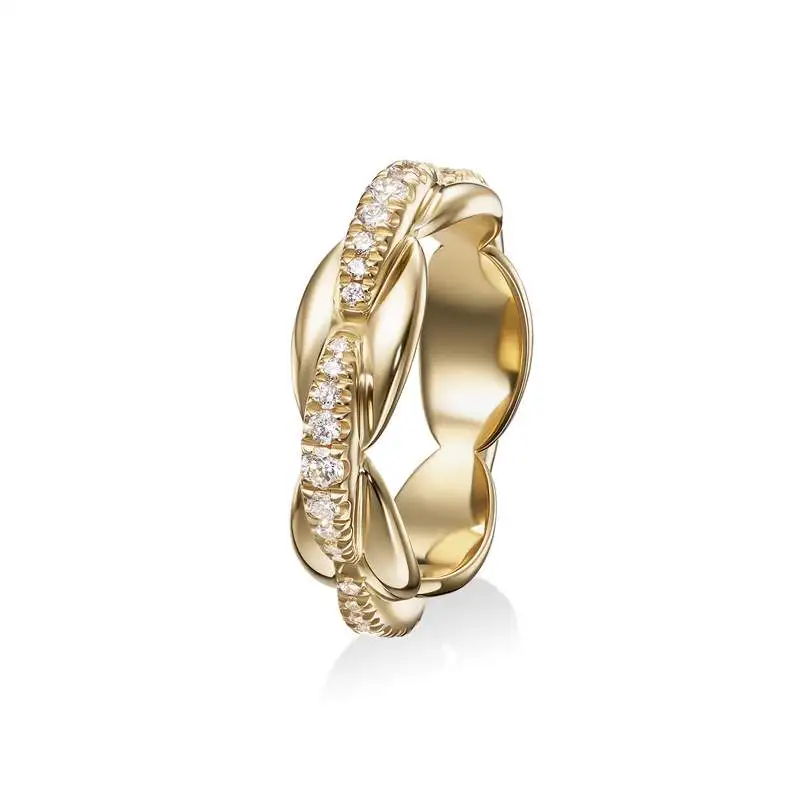 Gold Color Engagement Band Clear CZ Oval Link Chain Finger Stacking Eternity Band Ring Fashion