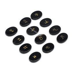 12PCS Freedom Natural Black Agate Crystal Runes Stones Irregular Divination Agate Rune Fortune-telling Reiki Healing Gift Decor