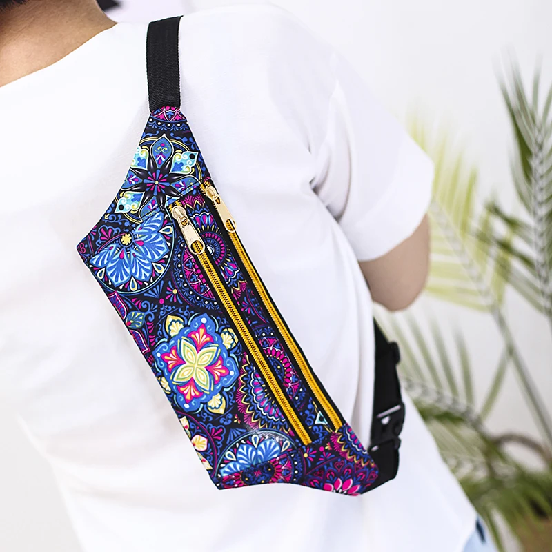 Flower Pattern Waist Bag Printing Waterproof Sport Travel Purse Pocket Phone Fanny Pack Belt Bag Crossbody Wallet Women Bum Bag