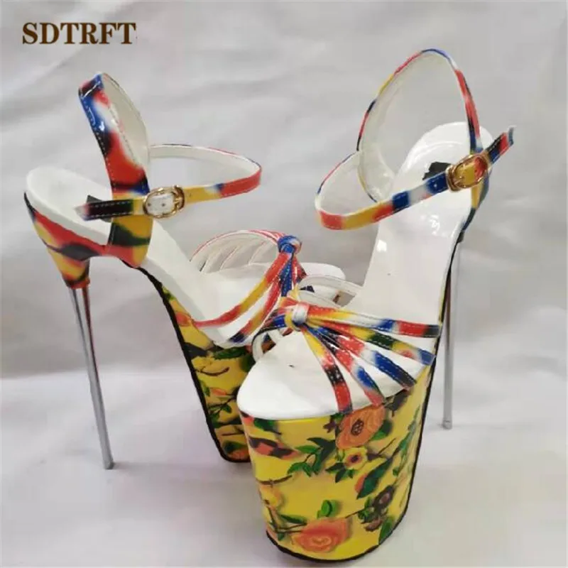 Crossdresser Unisex Diamond Sandals 20cm Thin Heels Platform Pumps Peep Toe Shoes Woman Party Stripper Catwalk Shows Stilettos