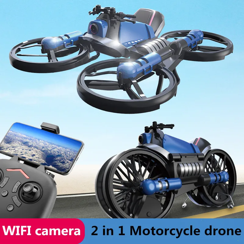 Unique 2-in-1 Camera Drone and Remote Control Car Motorcycle Multi-functional Folding Quadcopter Helicopter Dron and RC Car Toys