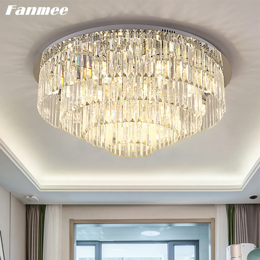 Prism Crystal Ceiling Chandelier LED Modern Round Crystal Chandelier Ceiling Lamp Living Room Decoration Flushmount for Bedroom