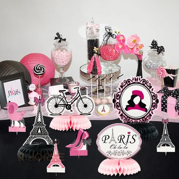 12Pcs Paris Honeycomb Balls Party Favor Supplies Tabletop Decor für Geburtstag Topper Fahrrad Rosa Romantische Elemente Mittelstücke
