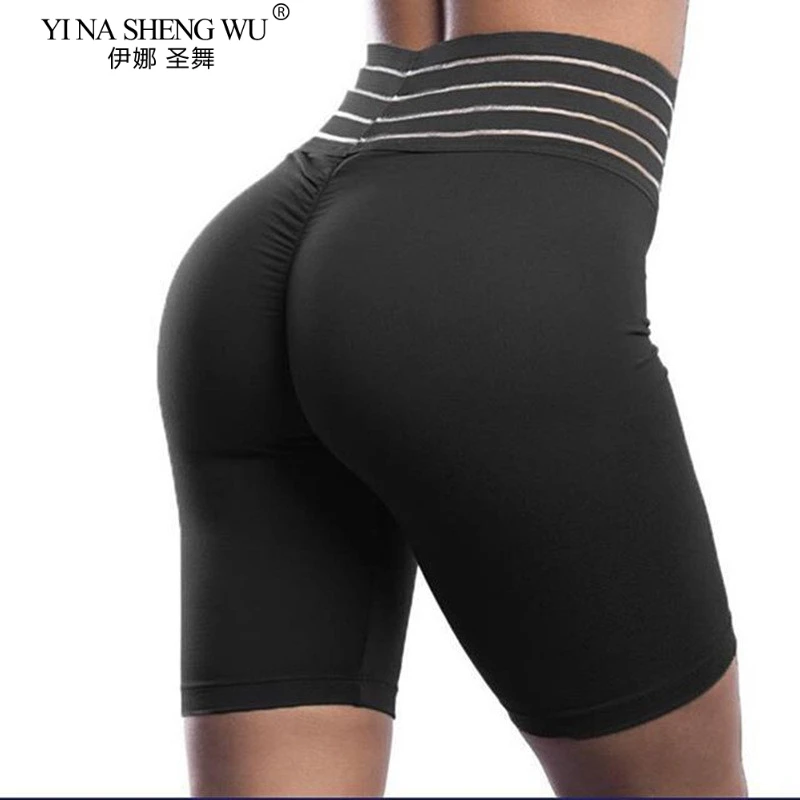 

Fashion Women Mesh Patchwork Sport Leggings High Waist Tights Short Pants Solid Sports Wear for Women Gym Run Push Up Yoga Pants