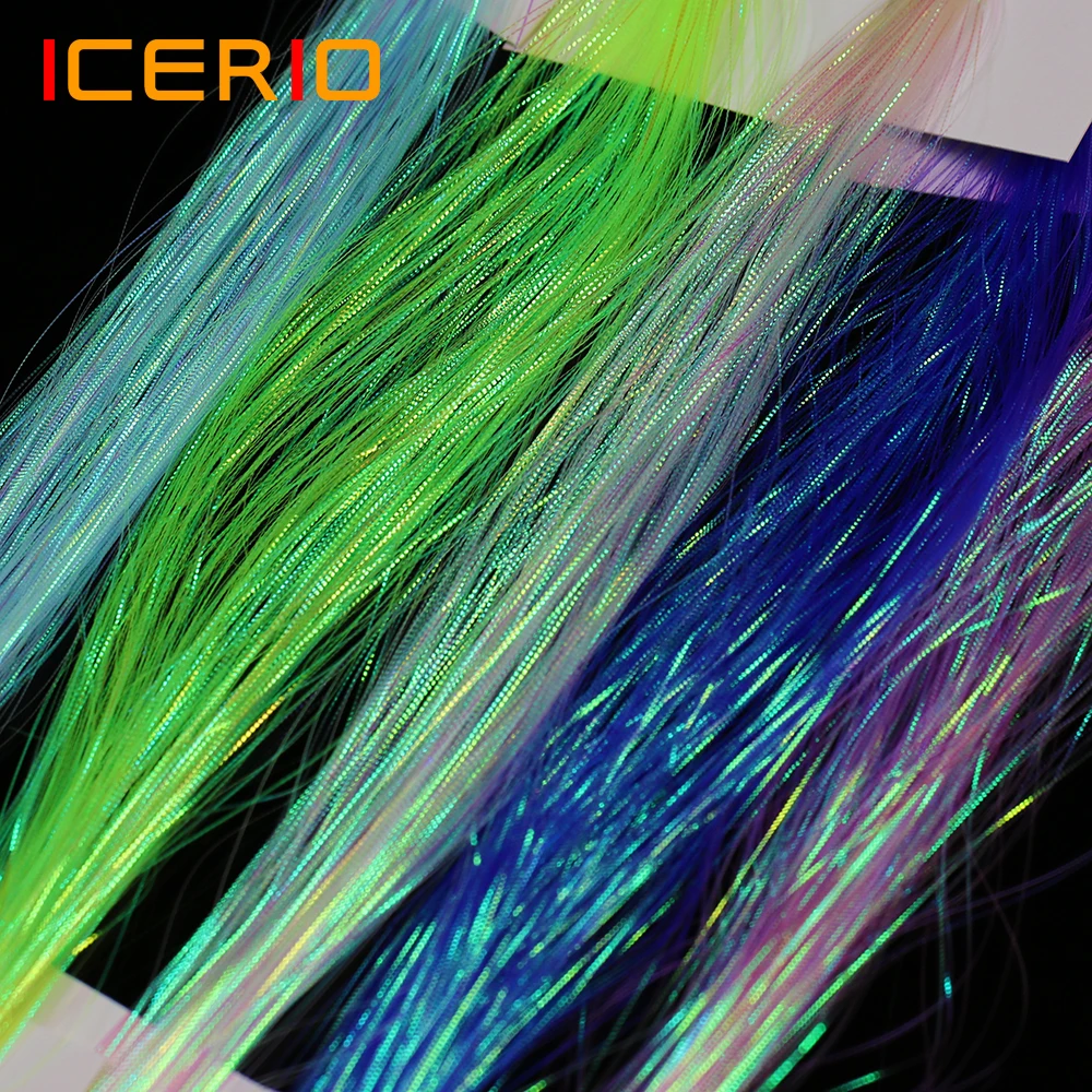 ICERIO 0.2mm Rainbow Fish Skin Corrugated Flash Strands Gliss N 'Glow Flash Iridescent Flashbou Synthetic Fly Tying Materials