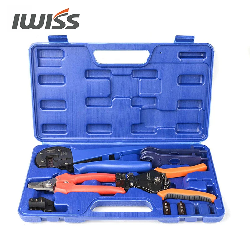 IWISS Solar Crimping Tool Kit with Wire Cable Cutter,Stripper,MC3 Crimper  Connectors Assembly Tool Solar PV Panel set