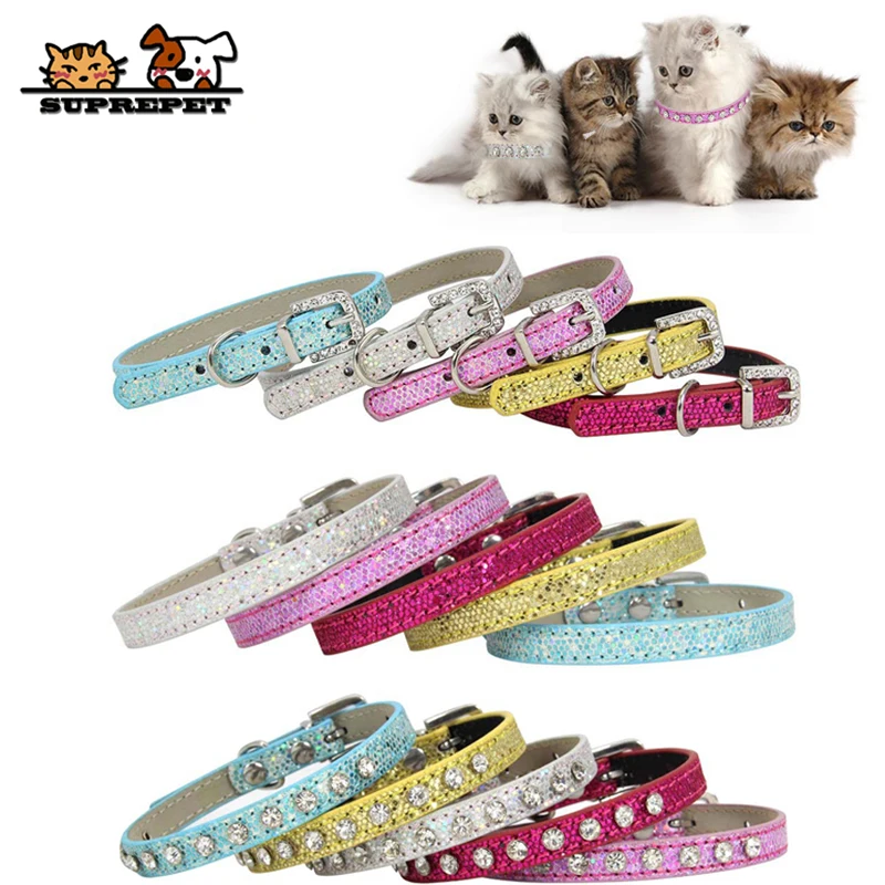 SUPREPET Diamant Strass Glänzende Hund Katze Kragen Pu Leder Kragen Welpen Kleine Katze Kragen Hund Katze Zubehör für Chihuahua