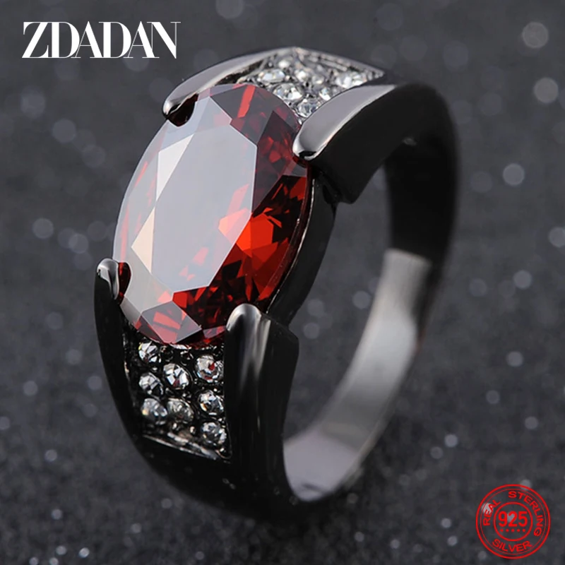 ZDADAN New Arrival 925 Sterling Silver Red Purple Crystal Ring For Men Women Jewelry Party Gift