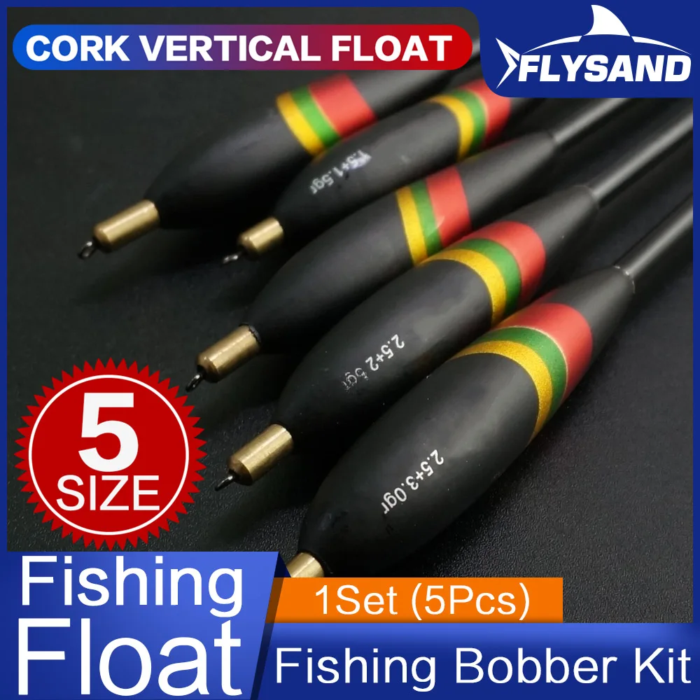 FLYSAND Fishing Bobber Kit Durable High Sensitivity Balsa Wood Fishing Floats Multi-Purpose Fish Feed Baits Tackle 5 Sizes Set