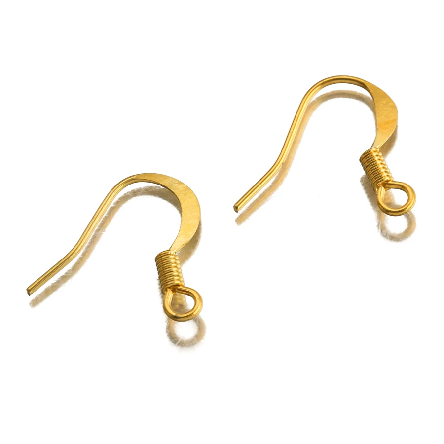 

100Pcs Raw Brass 18K Gold Plated Flat French Ear Wire With Coil Sterling Earrings Hooks Clasps For Diy Earrings Jewelry Making