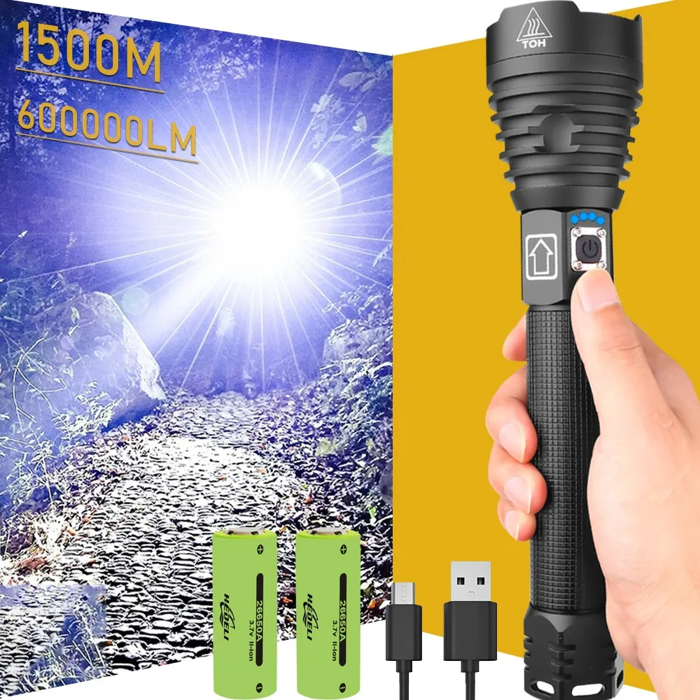 Super XHP160 Most Powerful Flashlight 18650 XHP90 Rechargeable High Power LED Flashlights 18650 USB Hunting Tactical Torch Light