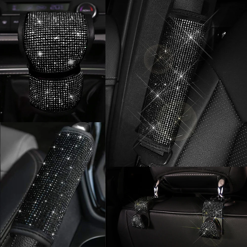 Black Diamond Crystal Car Gear Shift Cover Rhinestone Auto Shifter Hand Brake Cover Bling Car Interior Accessories Decorate