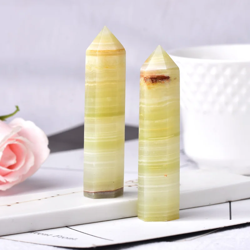 1pc Natural Crystal Point Light Yellow Afghan Jade Healing Quartz Tower Wand Ornament for Home Decor Reiki Energy Stone Pyramid