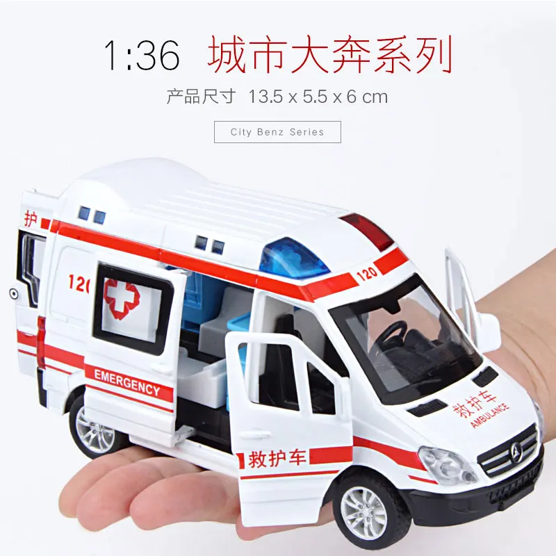 Real 1:32 alloy diecast ambulance car policecar music light mini car toy collection model gift