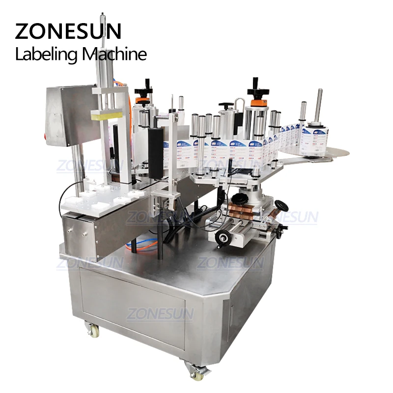 ZONESUN ZS-TB210 Semi Automatic Double Size Tube Sticker Water Flat Bottle Labeling Machine For Bottles Label Dispenser Machine