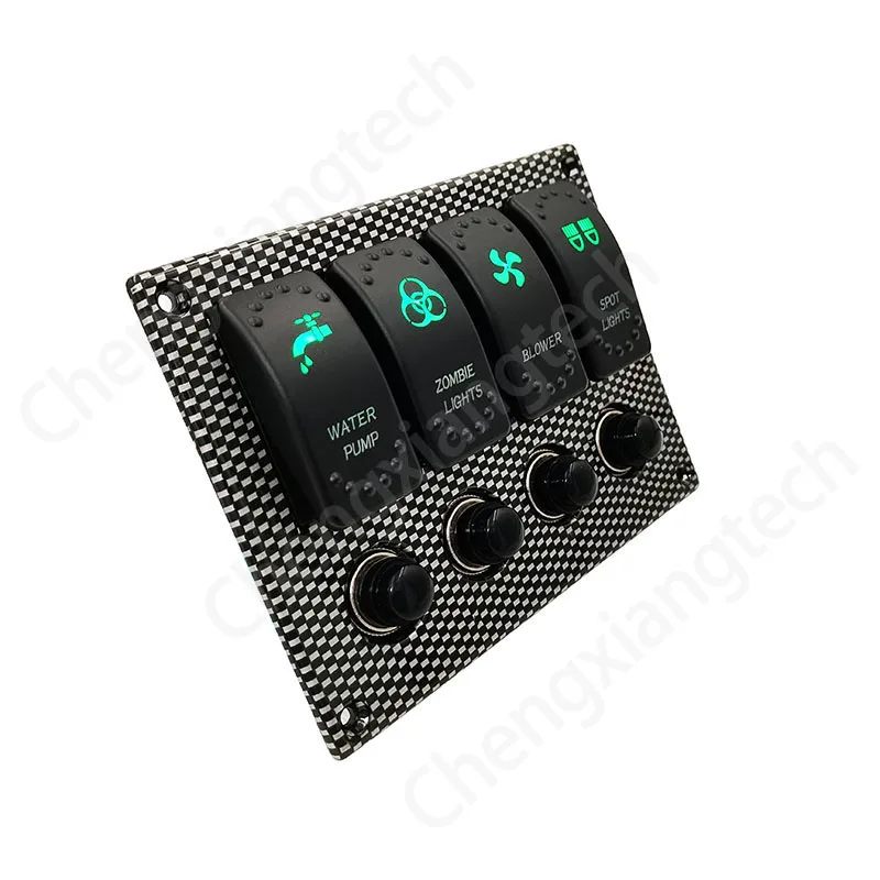 

12V 24V Marine Boat 4 Gang Switch Panel ON OFF Green & Blue Led Rocker Switch Custom DIY Toggle Switch Panel With Breakers