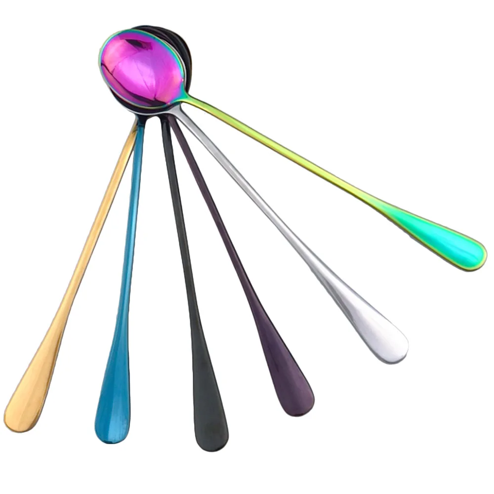 Colorful Rainbow Black Coffee Dinner Dessert Spoons Table Teaspoon Round Scoop Long Handle Spoon Dinnerware Salad Drinking 1pc