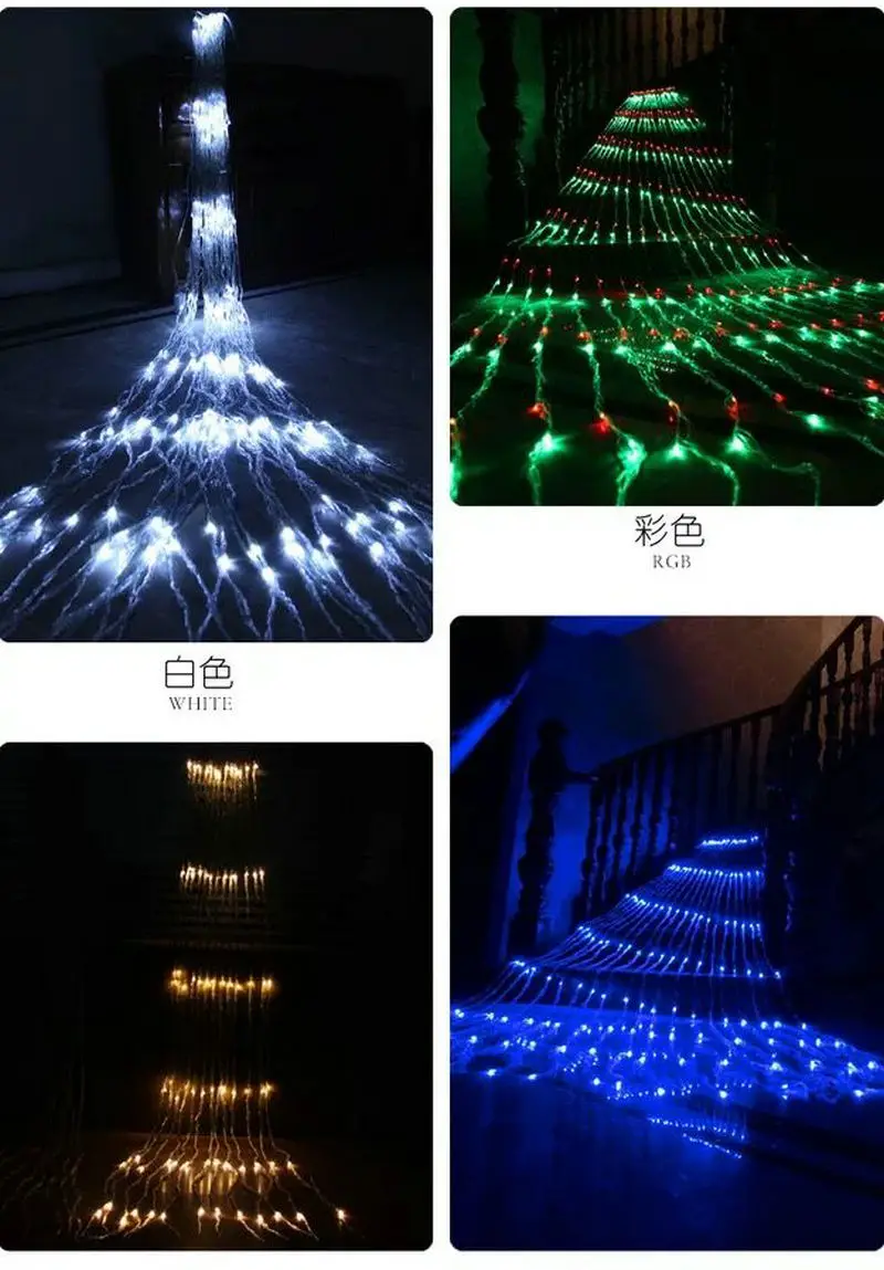 led water flow curtain fada luz cordas natal xmas garden party multicolor wall decor branco e azul cortina cachoeira 3mw 6mh 640leds 01