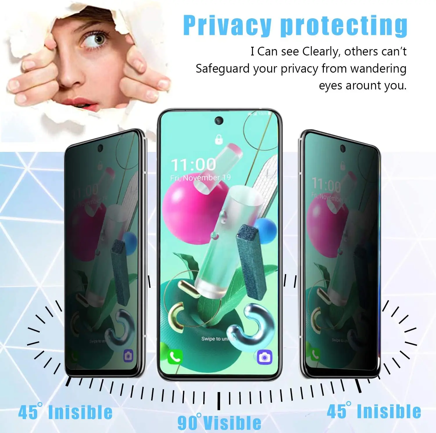 Privacy Filter Tempered Glass Film AntiSpy Shield Screen Protector for LG Q92 K92/LG K42 K52 K62 Q52