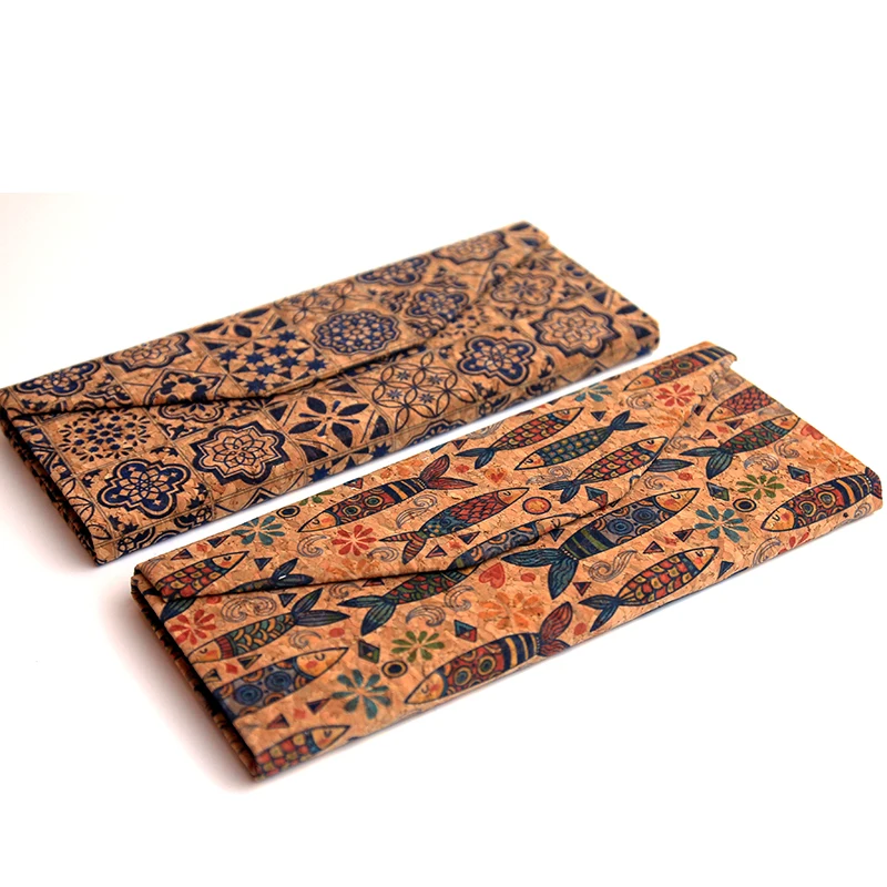 Natural Cork Eyeglass Cases for Vegan Environmental Friendly Wooden Fabric Fish Tile Pattern Women Men Sunglasses Storage Box