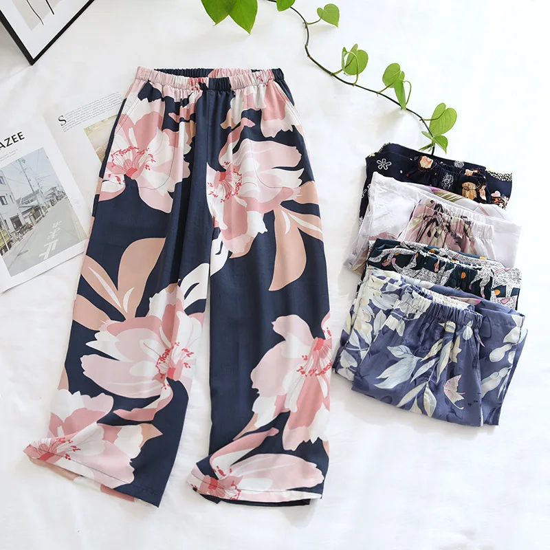 New Summer Cropped Pants 100% Viscose Ladies Shorts Artificial cotton Loose Casual Large Floral Home Pants cute bottoms woman