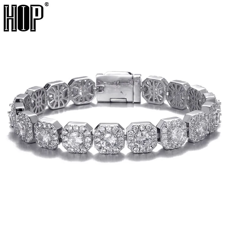 Hip Hop 11MM Bling Iced Out Tennis Chain Square Lattice AAA CZ Stone Cubic Zircon Box Clasp Chokers Bracelet For Men Jewelry