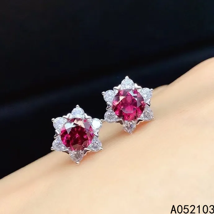 

KJJEAXCMY 925 sterling silver inlaid natural pyrope garnet New Women small romantic snowflake jewelry earrings support detection