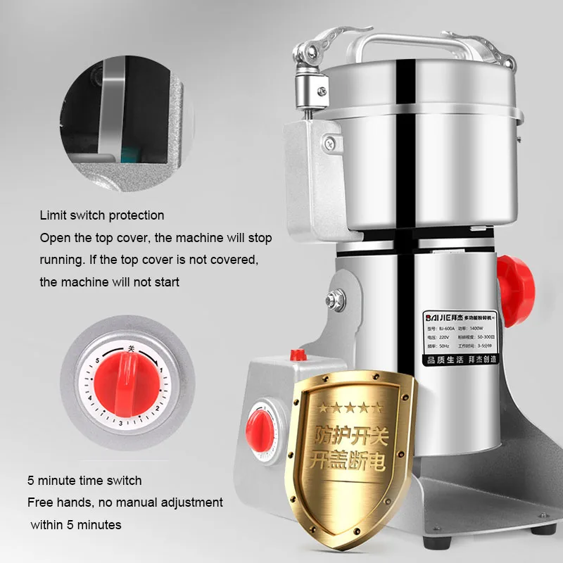 ステンレス鋼粒スパイスhebals穀物コーヒー乾燥食品グラインダーミル粉砕機製粉所ホーム小麦粉粉末クラッシャー