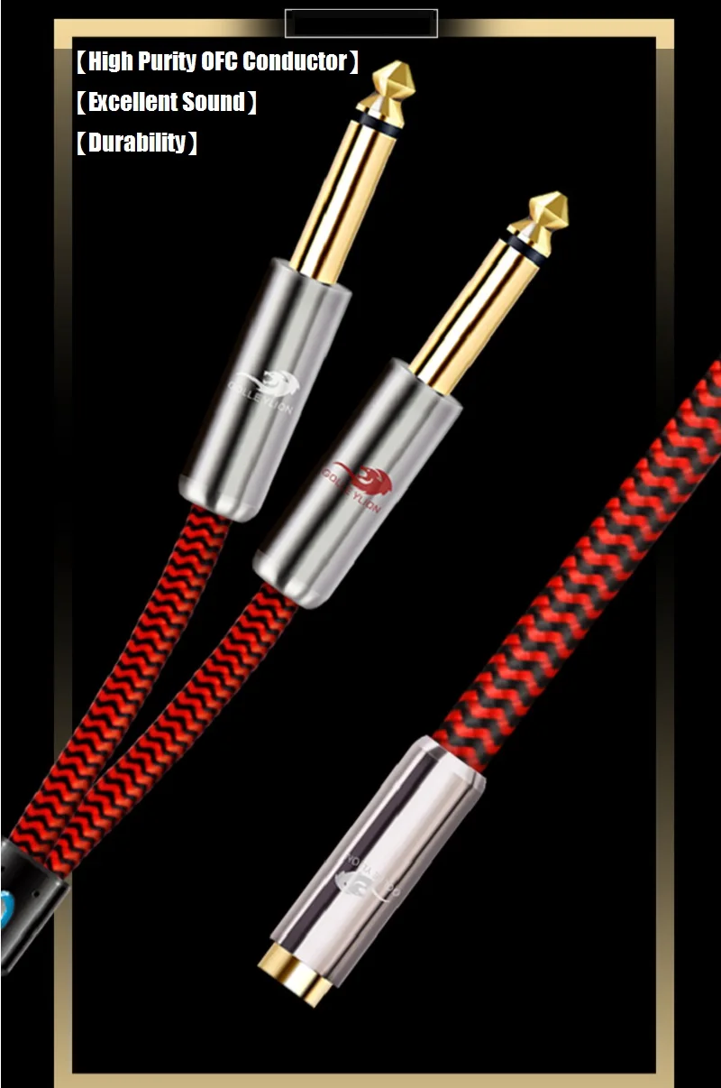 Hifi 1/8 ''3.5 مللي متر أنثى إلى المزدوج 6.35 مللي متر 1/4 بوصة أحادية ذكر الصوت كابل خلط وحدة مكبر للصوت مكبر الصوت سماعة محمية الحبال