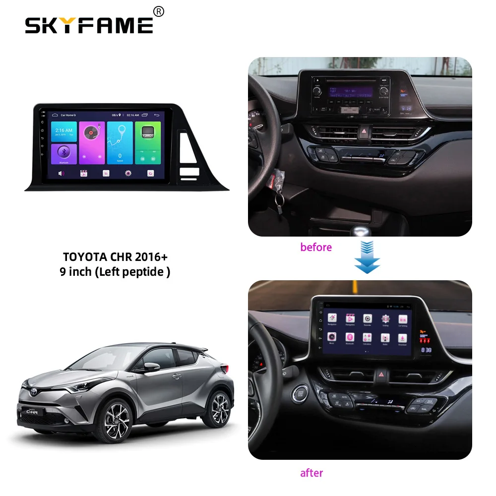 SKYFAcloser-Adaptateur de Fascia de cadre de voiture, décodeur de boîte Canbus, kit de panneau de montage de tableau de bord Radio Android pour Toyota Chr C-HR