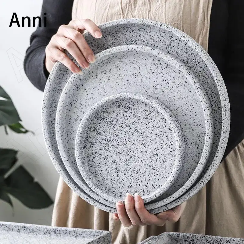 Granite Texture Ceramic Plates Nordic Modern Creativity Terrazzo Decorative Western Pasta Steak Dinner Plate Hotel Serving Tray