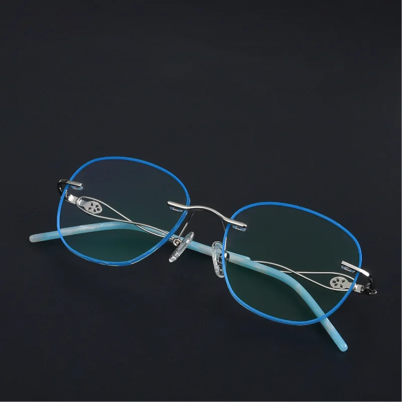 

Retro Frameless Women's Diamond Cutting Border Blu-ray Invisible Screws Glases Women Designer Glasses Eyeglass Frames