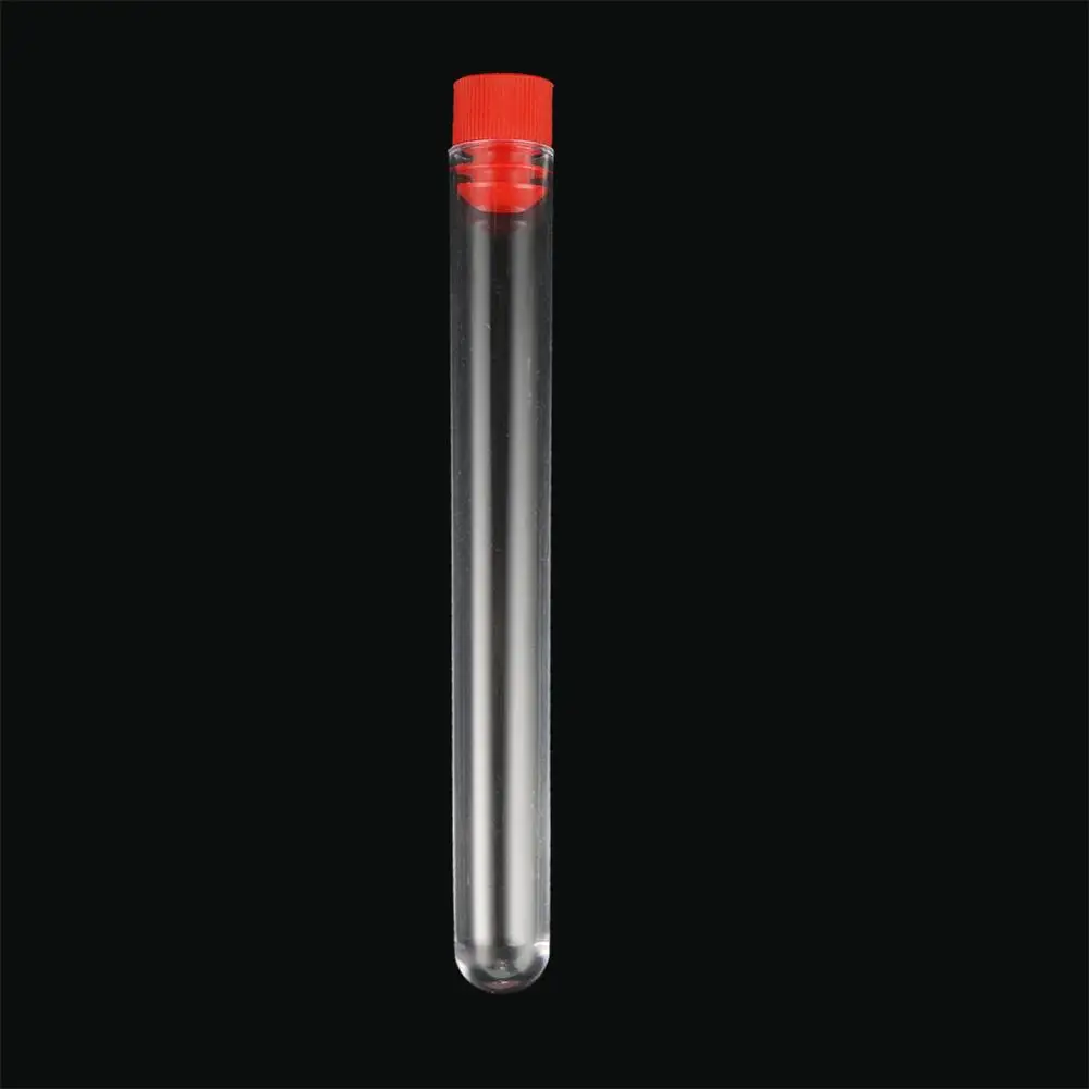 Disposable 12x100mm Plastic Transparent Test Tubes Rimless With Caps School Chemistry Equipment Laboratory Supplies 10 Pcs