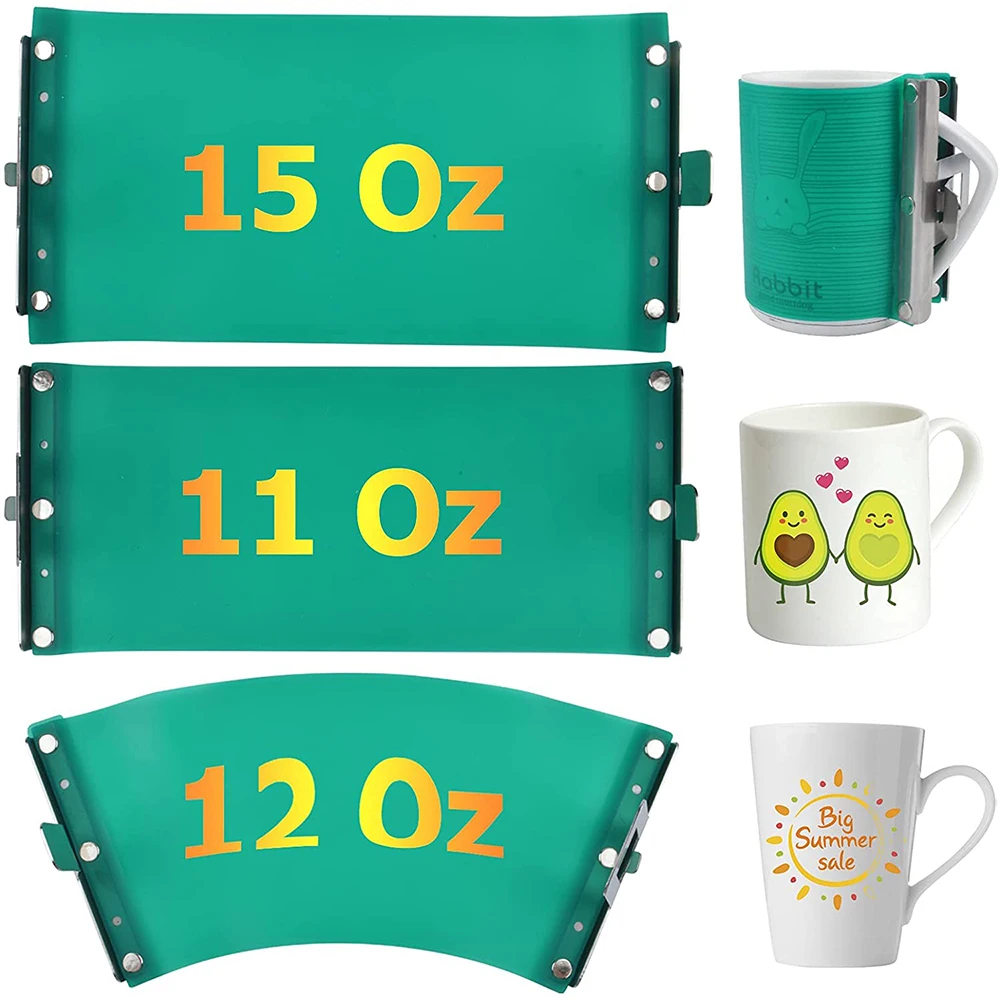 

11 oz, 12 oz, 15 oz 3D Sublimation Silicone Mug Wraps, 3 Styles Mug Mold Mug Cup Clamp Heat Press Fixture for Mugs Printing