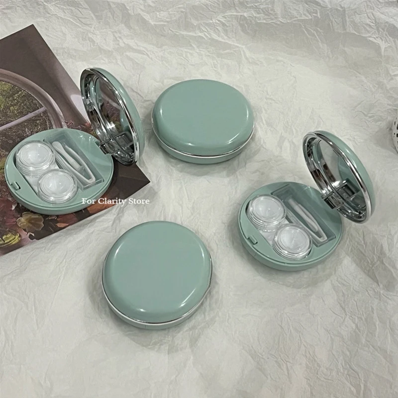 Pure Desire Green Round Color Contact Lens Case Box Women Elegant Portable Color Contact Lenses Container Travel Set Gift Girl