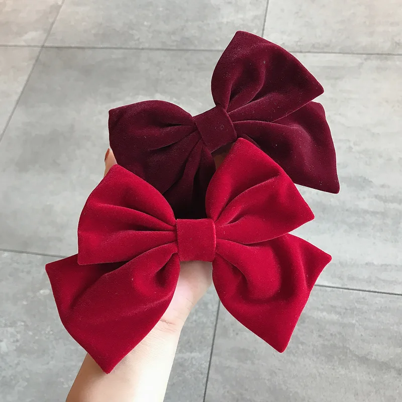 New Fashion Autumn Winter Velvet Cloth Spring Clip Solid Color Big Bow Hairpin Barrettes Women Girls Hair Accessoriesr Headwear