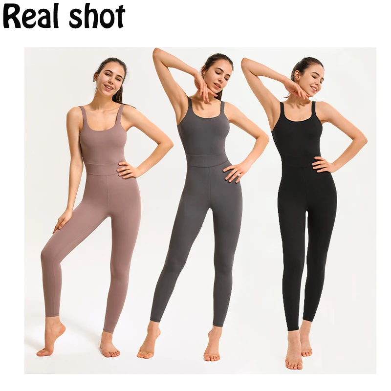 CRUBERA Summer Sleeveless Deep U Cross Hollow Beauty Back Sports Suit Women\'s Dance Fitness Stretch Athletic  Yoga Jumpsuit