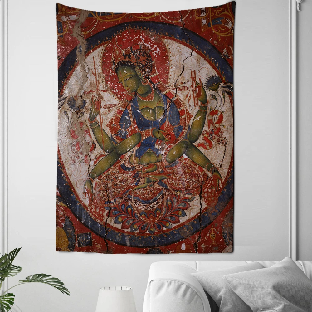 Indian Buddha Tapestry, Ancient Buddhist, Yoga Wall Hanging, Hippie, Bohemian, Living Room, Bedroom, Meditation