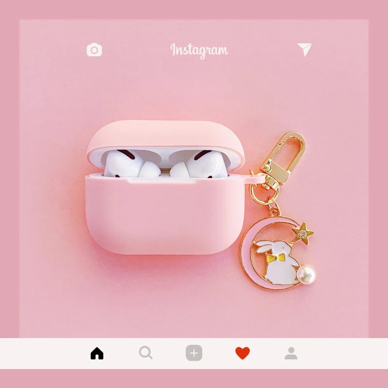 花と果物のデザインのAirpods2,4 pro,2,3用のBluetoothヘッドセット用のキーリング付きペンダントケース