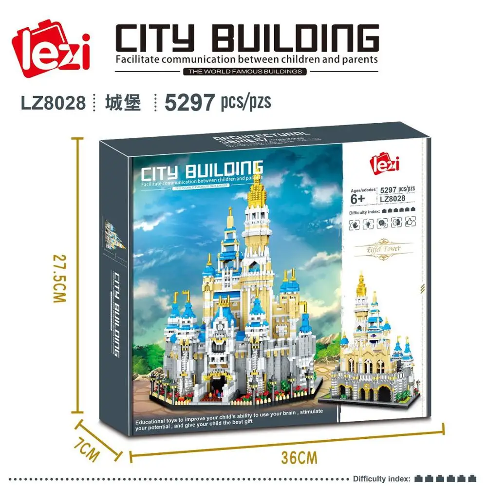 5297pcs+ Magic Castle Mini Building Blocks Disney Mirco 3D Model Diamond Bricks Princess Castle Figures For Children Toys LZ8028