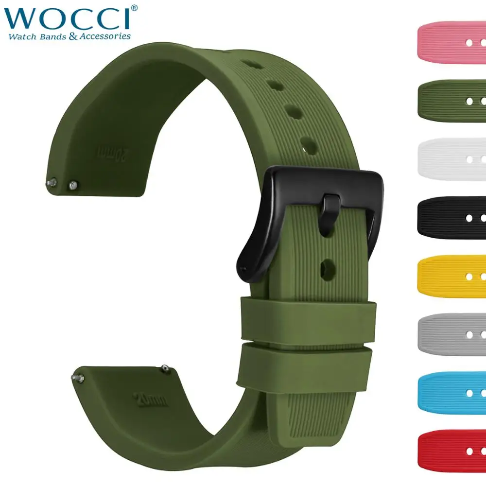 WOCCI 8 Colors Silicone Watch Strap Bracelet for Man Women 18mm 20mm 22mm 24mm Sport Casual Replacement Watchband Stripe Texture