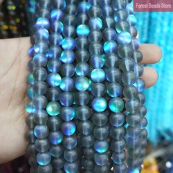 6 8 10 12MM Matte Gray Austria Crystal Glitter Moon Stone Round Beads for Jewelry Making DIY Charms Bracelet Necklace 15