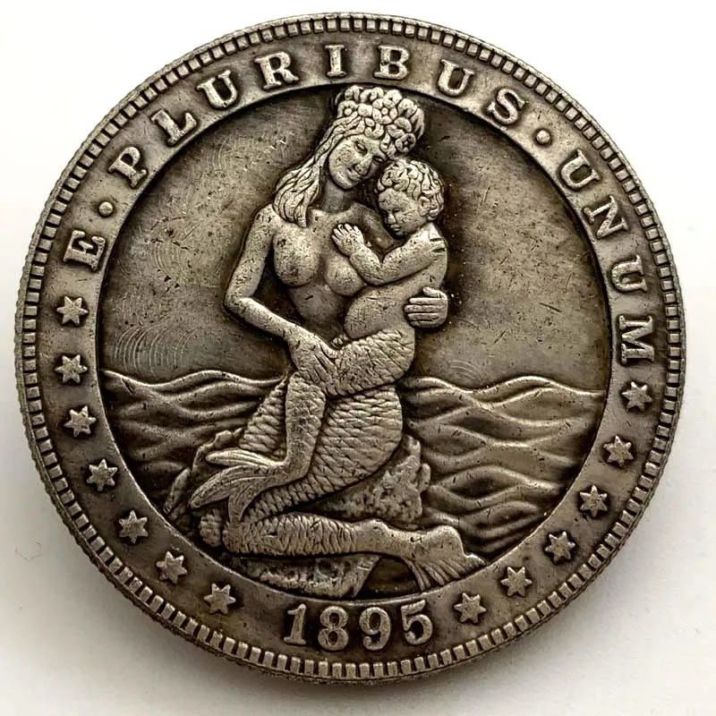 1895 American Wandering Coin Mermaid Mother and Child Commemorative Collectible Coin Gift Lucky Challenge Coin