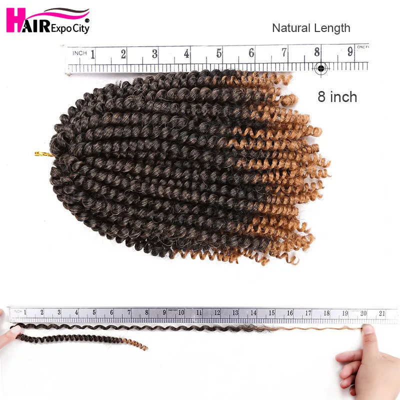 8Inch Spring Twist Crochet Hair Synthetic Twist Braids Hair Ombre Braiding Hair Extensions Afro Fluffy 30Roots Hair Expo City