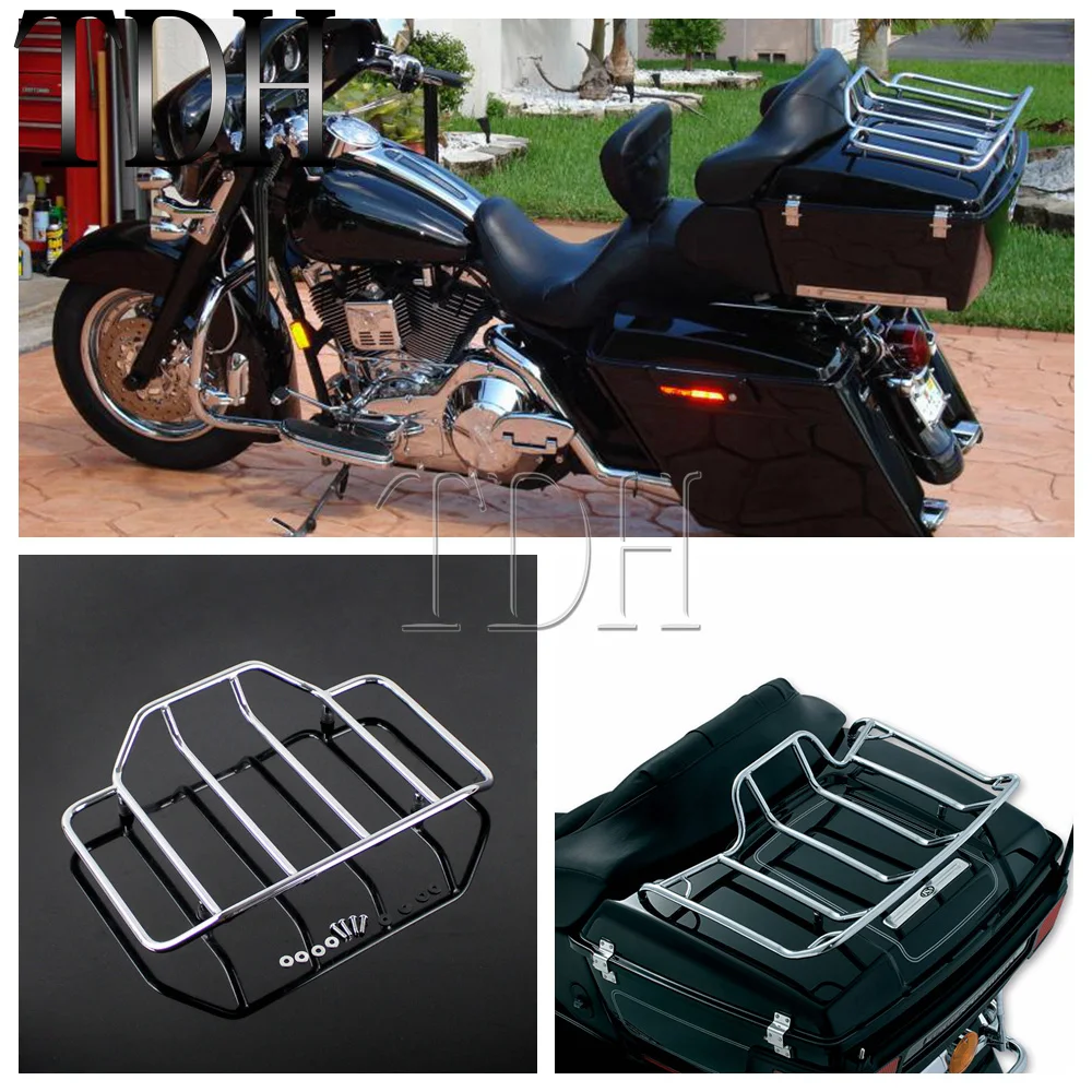 

Chrome Motorcycle Tour Pak Carrier Top Luggage Rack Rail Case For Harley Touring Road King Street Glide OEM# 53665-87