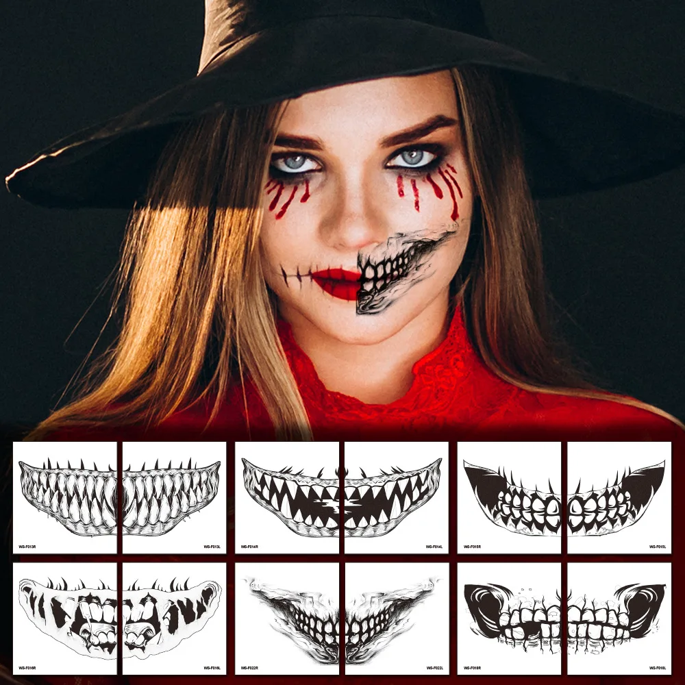 

Halloween Stickers Face Temporary Tattoo Sticker for Man Boys Tattoo Body Art Tattoo Black Face Mouth Teeth Tattoo Sticker Sexy