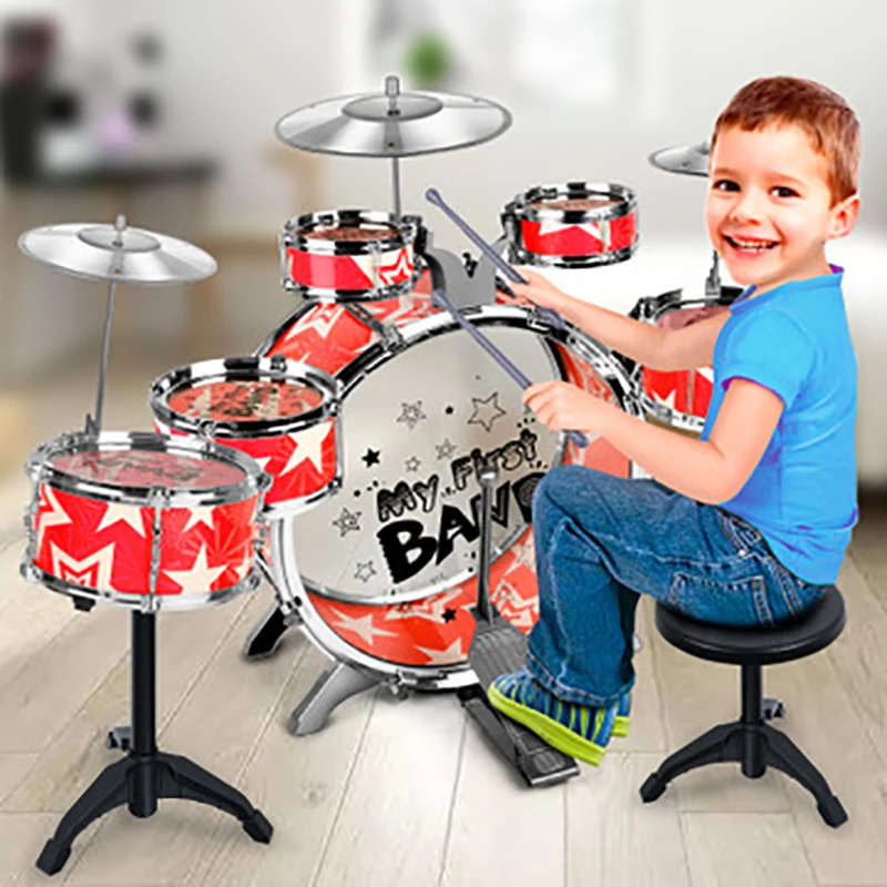 

Children Jazz Drums Kit Musical Percussion Instrument Toy with Cymbals Stool Christmas Birthday Gift Dropshipping