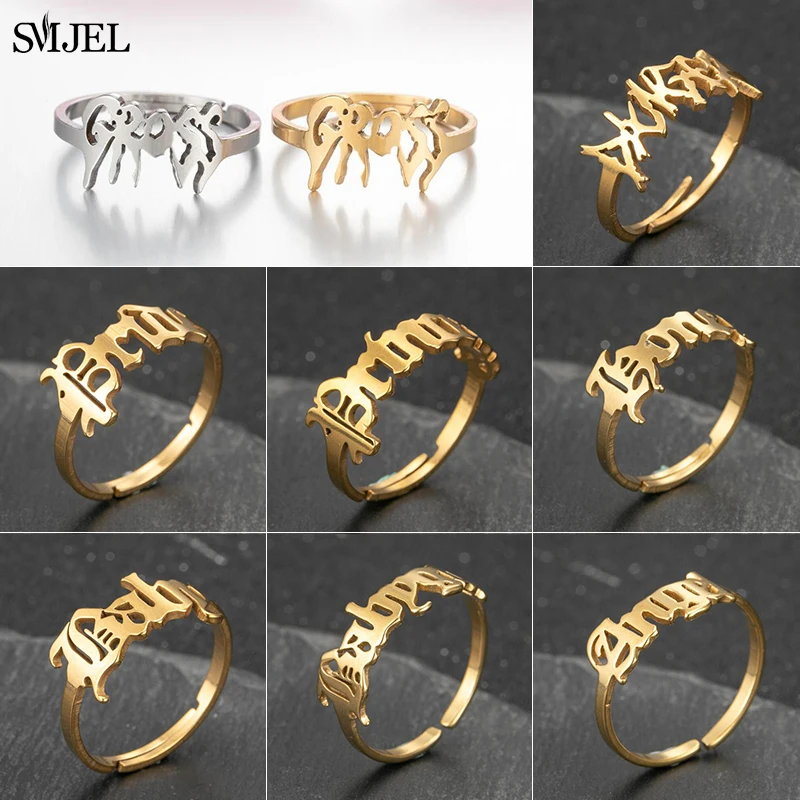 New Arrival Stainless Steel Art Letter Rings for Women Punk Gross Babygirl Angel Prince Princess Ring Old English Font Jewellery