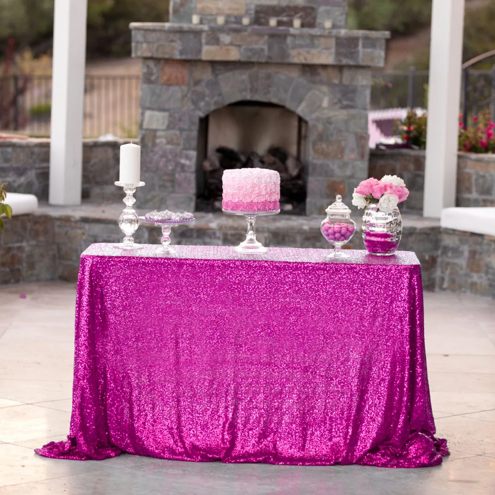 Fuchsia Sequin Tablecloth 60x102in Shiny Rectangular Embroidered Sequin Tablecover for Wedding Party Christmas Decoration -