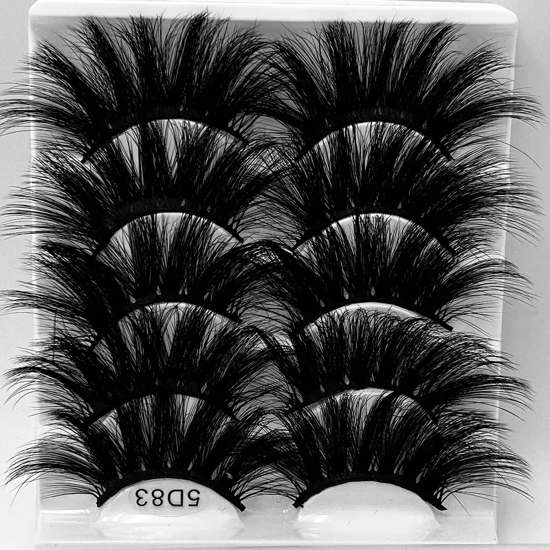 New 25mm Full 5 Pairs one box 3D Mink Hair False Eyelashes Natural Thick Long Eye Lashes Wispy Makeup Beauty Extension Tools H13